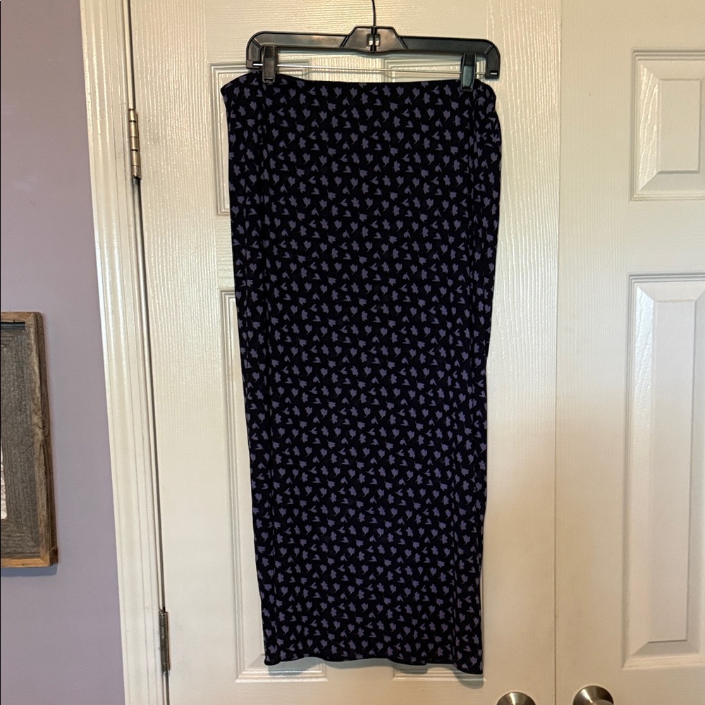CAbi Navy Maxi Skirt with Lavender Floral Print